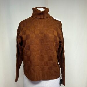 Zaful Brown Textured Knit Off Shoulder Turtleneck Sweater Size L Cozy Fall